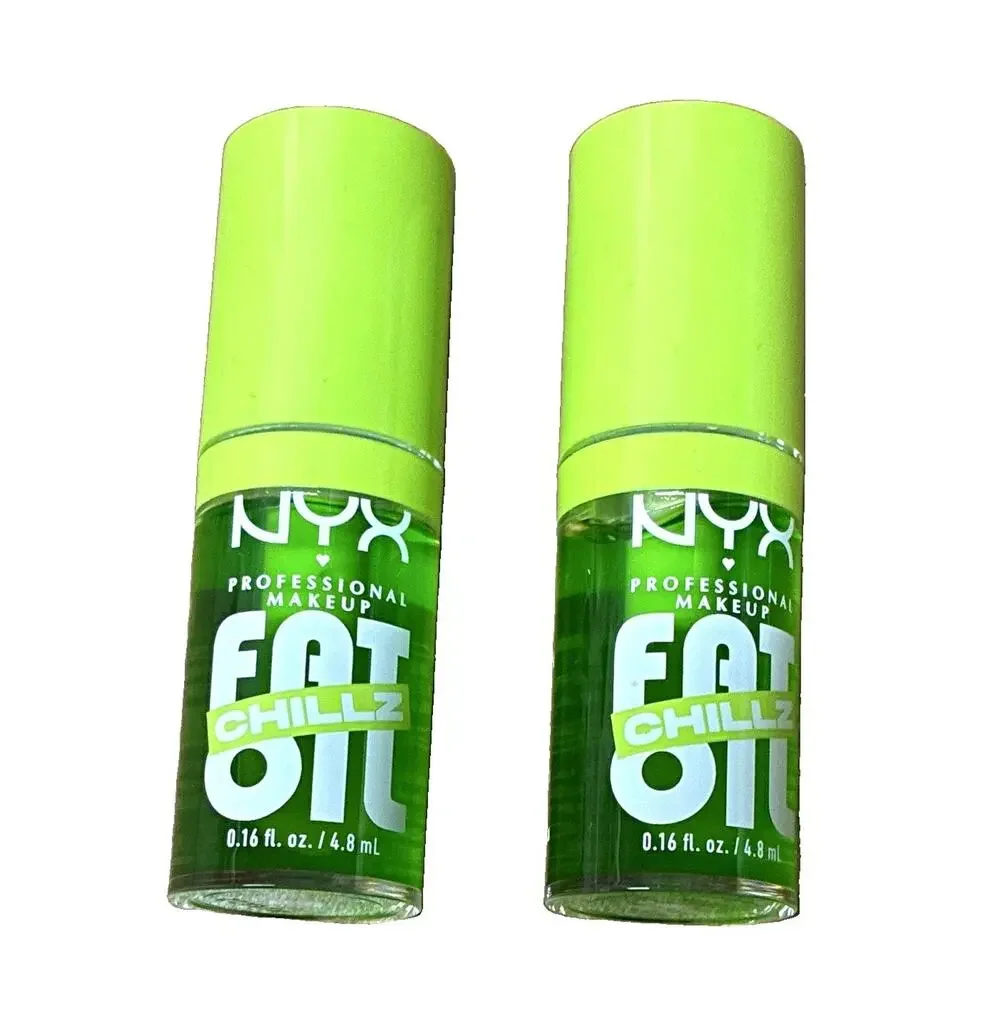 2 Pack- NYX Fat Oil Chillz Cooling Lip Oil Shine Green Kiwi Freezie 0.16 fl oz